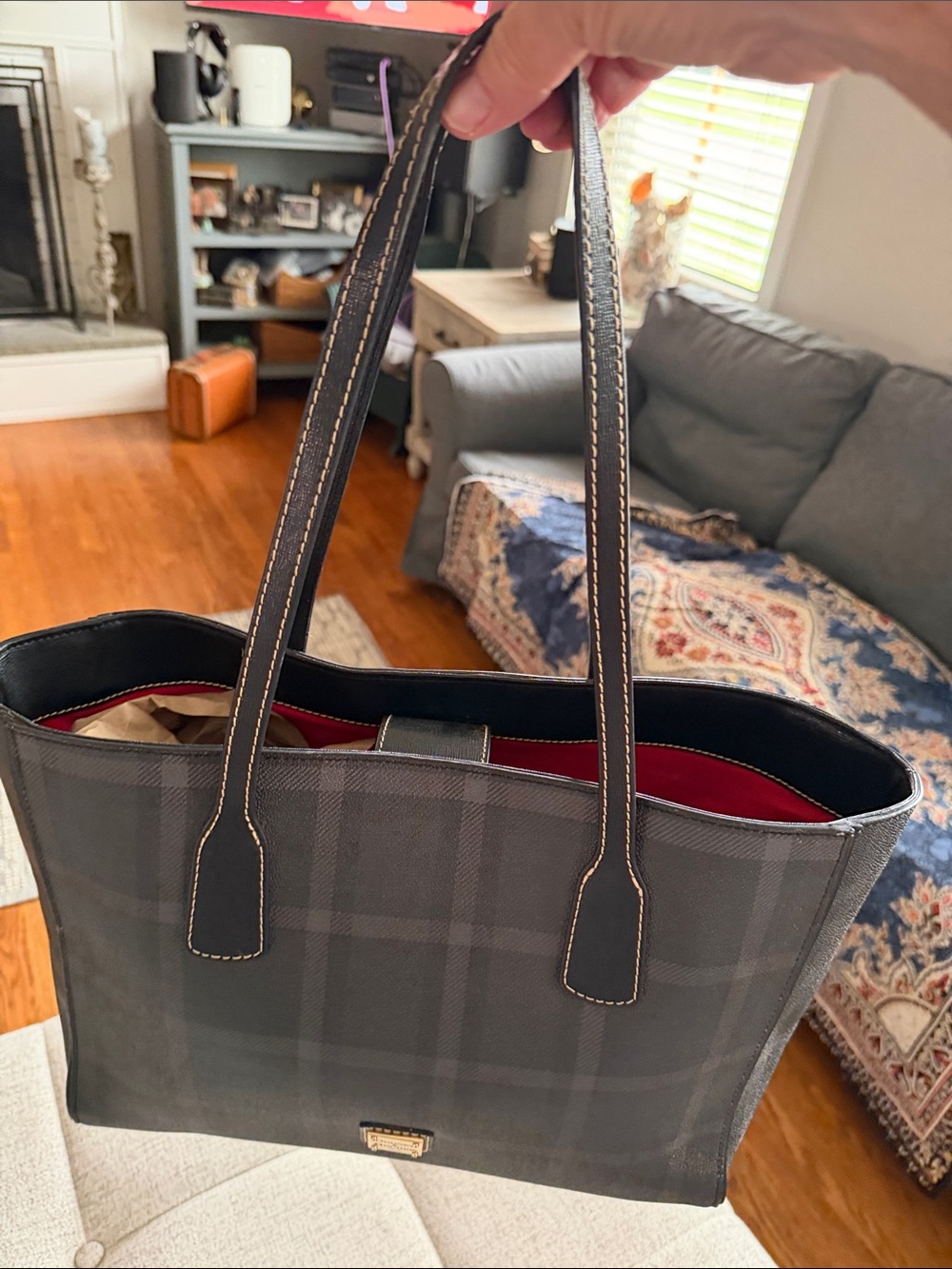 Dooney & Bourke Graham Plaid Ashton Tote Black/Gray Coated Canvas Leather - Picture 3 of 16